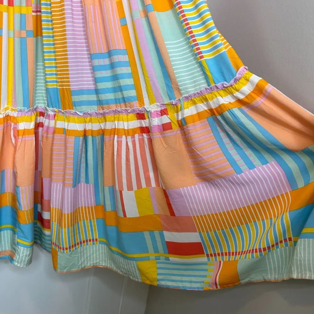 Abel the Label Anthropologie Patchwork Strapless Tiered Maxi Dress Small Smocked - Picture 7 of 10